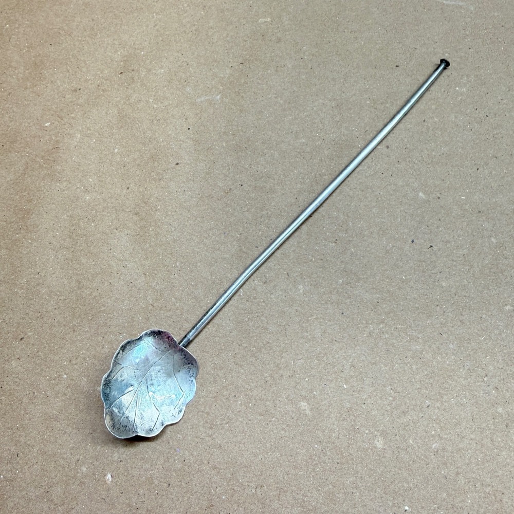 Vintage Taxco Sterling Silver Leaf Cocktail Stirrer Spoon Mexico 925 7.25 Inch